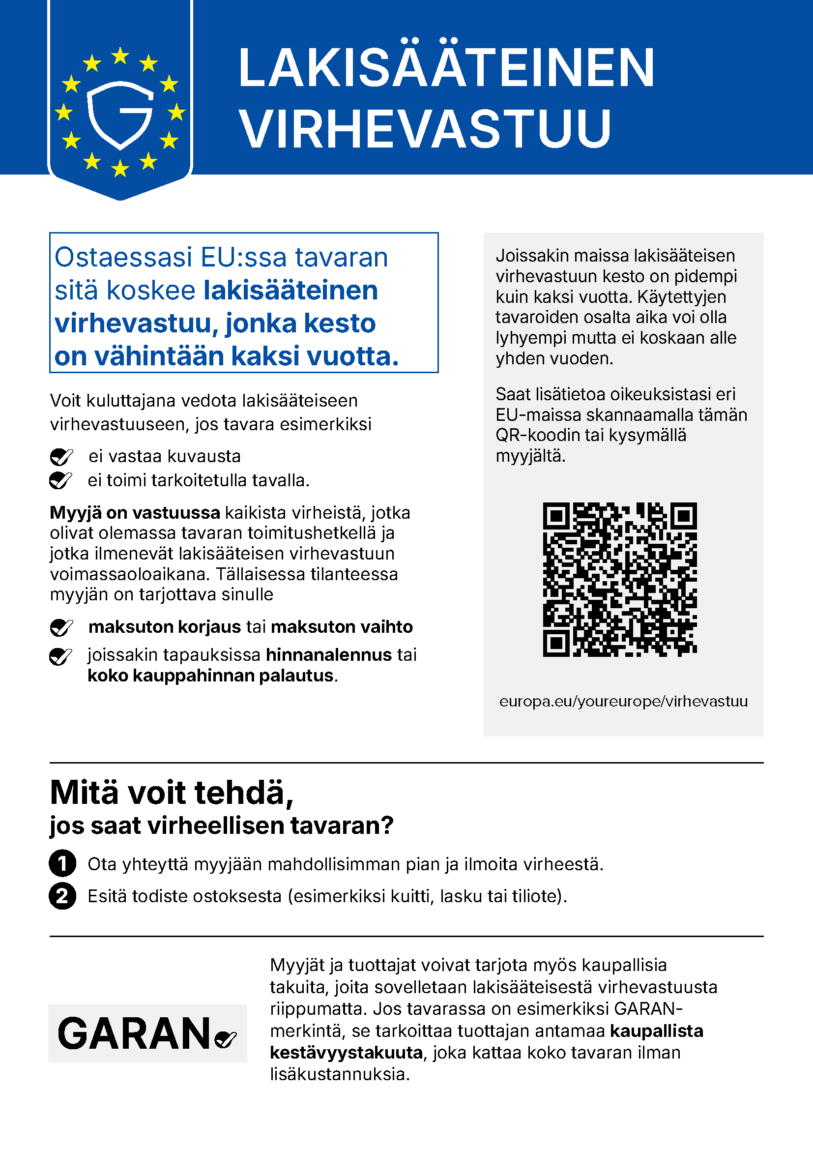 Laajennetun valmistajan takuun ehdot (GARAN)